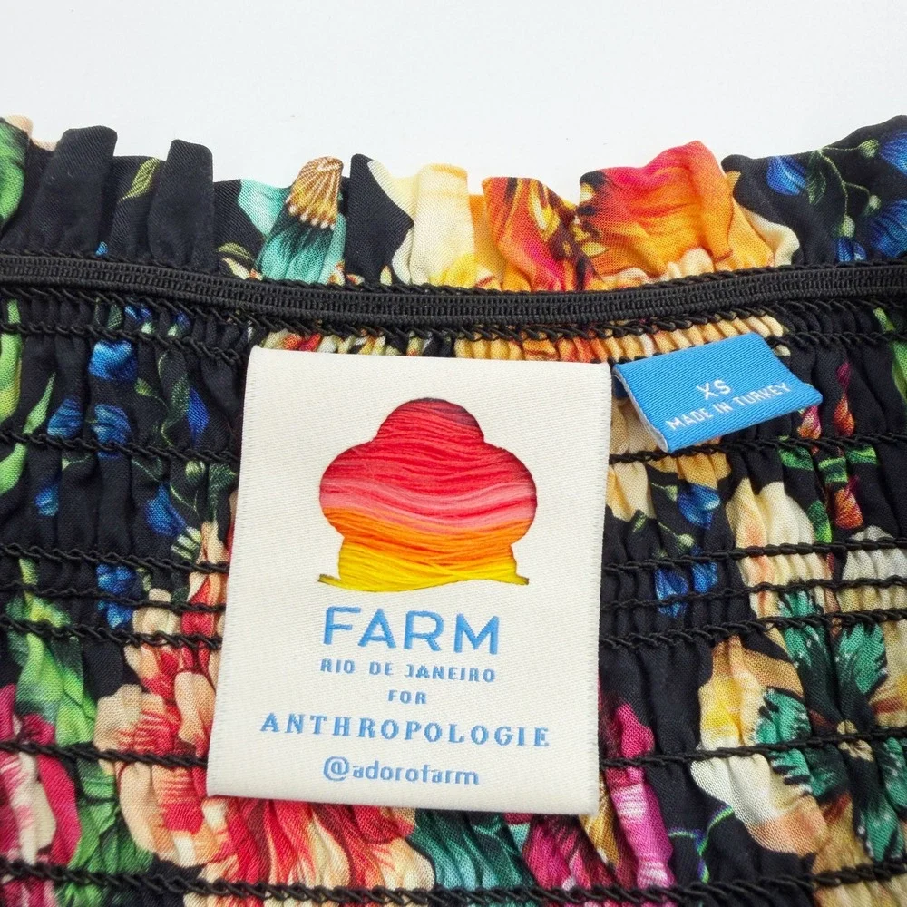 Farm Rio x Anthropologie Sasha Off-The-Shoulder Dress in‎ Black Floral Size XS - Picture 9 of 10